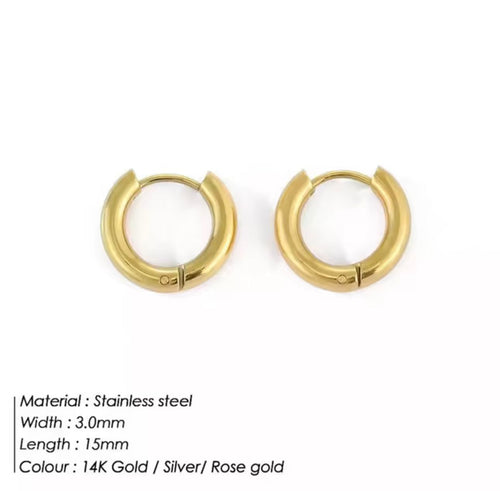 Par aretes argolla oro 14K acero inoxidable 15mm