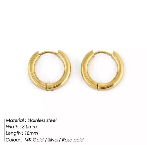 Par aretes argolla oro 14K acero inoxidable 18mm
