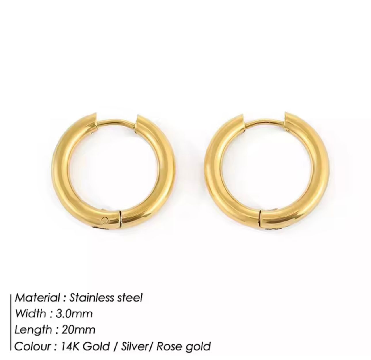 Par aretes argolla oro 14K acero inoxidable 20mm