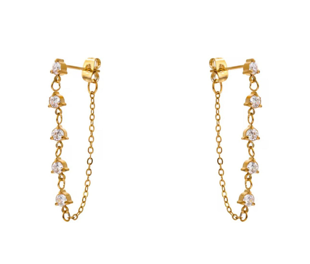 Par aretes colgantes zirconia dorado acero inoxidable