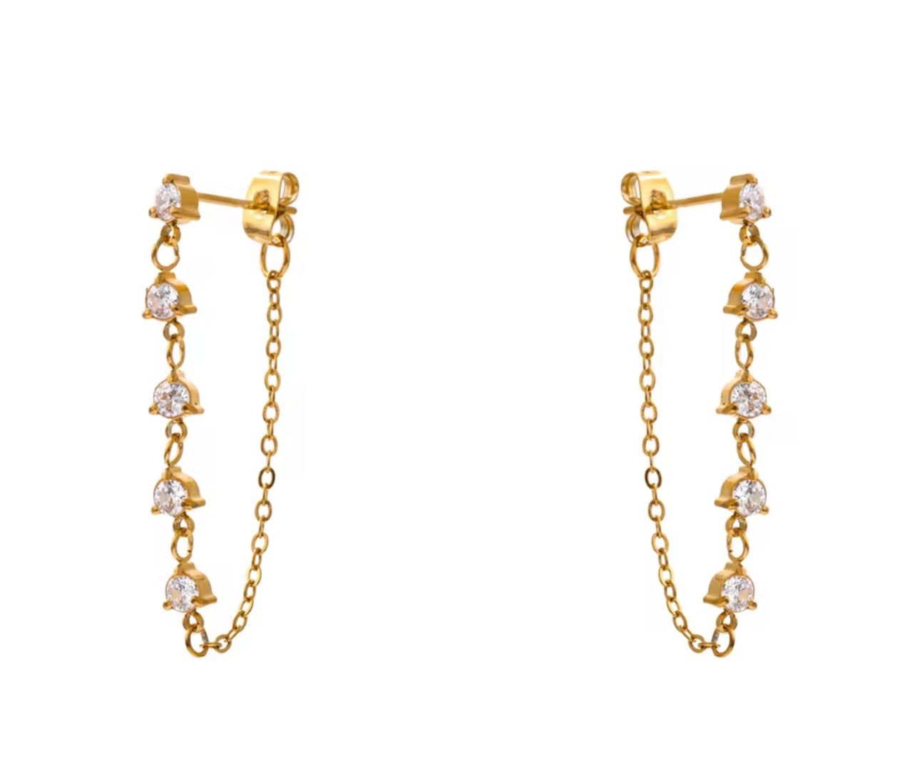 Par aretes colgantes zirconia dorado acero inoxidable