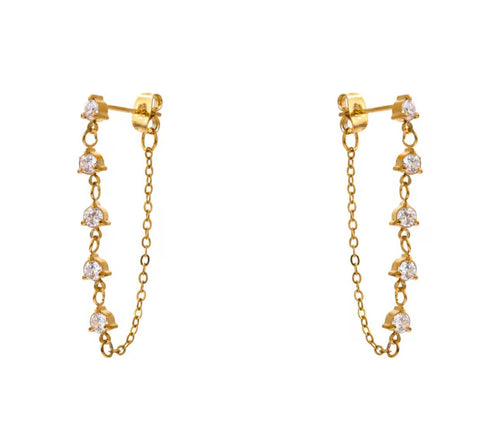 Par aretes colgantes zirconia dorado acero inoxidable