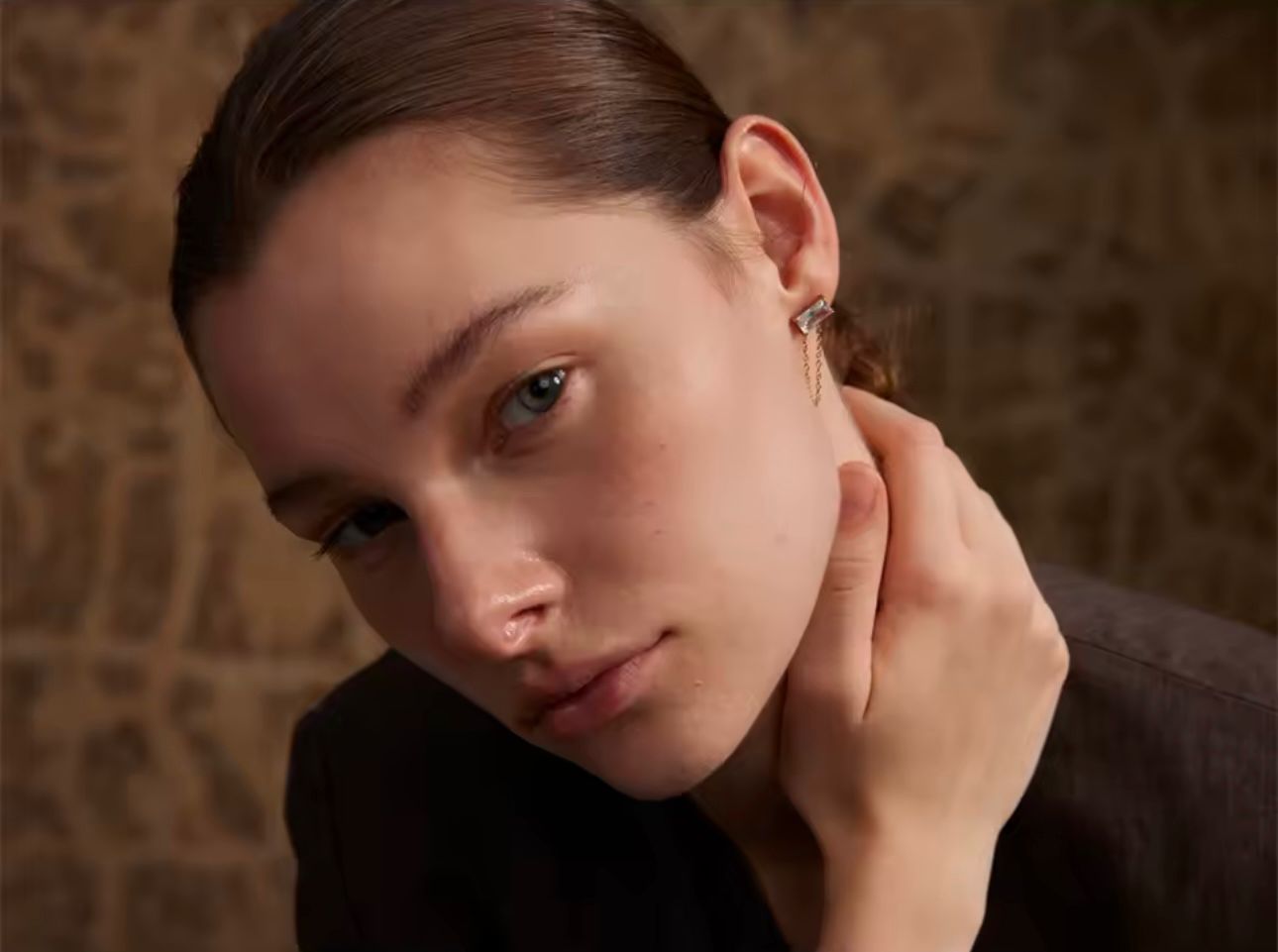 Aretes cristal cadena dorada mujer Pretty Women RD