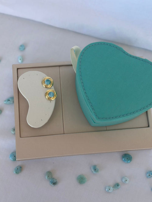 Par aretes espiral larimar original laminado oro expositor