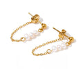 Par aretes perla natural cadena dorada acero inoxidable
