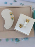Par aretes ratón lazo larimar original laminado oro con caja